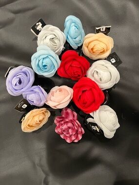 Assorted Floral Hair Clips - Multicolor Fabric Roses